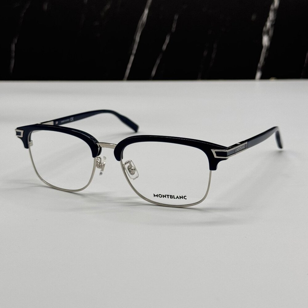 NEW MONTBLANC EYEGLASSES BLUE SILVER MEN EYEWEAR MONTBLANC MB0043O 007